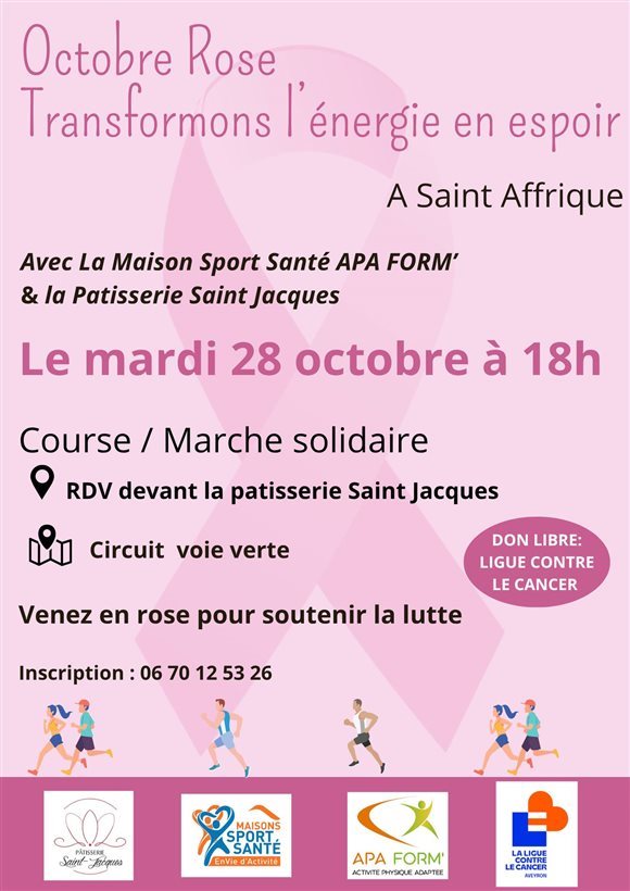 Courir pour la Ligue Contre le Cancer - Octobre Rose - Mardi 28 octobre 18h00